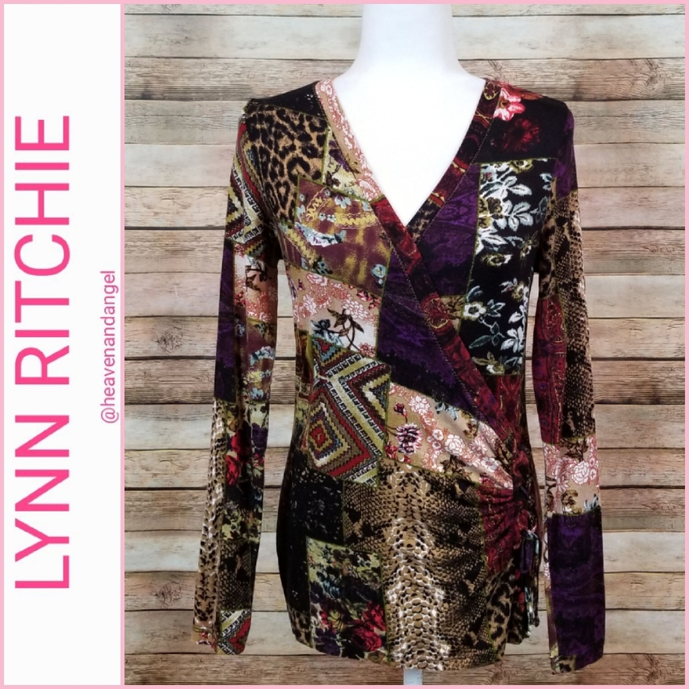 Lynn Ritchie Silver Faux Wrap Surplice Patchwork Top